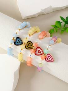 4 cái/bộ Vòng Tay Đính Hạt Charm Trái Tim - Nhiều màu - Xem 2