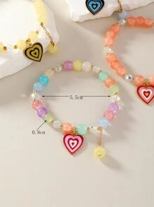 4 cái/bộ Vòng Tay Đính Hạt Charm Trái Tim - Nhiều màu - Xem 4