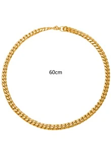 1入組男士極簡鏈條樣式項鍊,不銹鋼首飾類 - 金黃色 - 查看 3