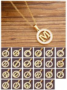 字母墜飾項鍊 - 金黃色 - 查看 1