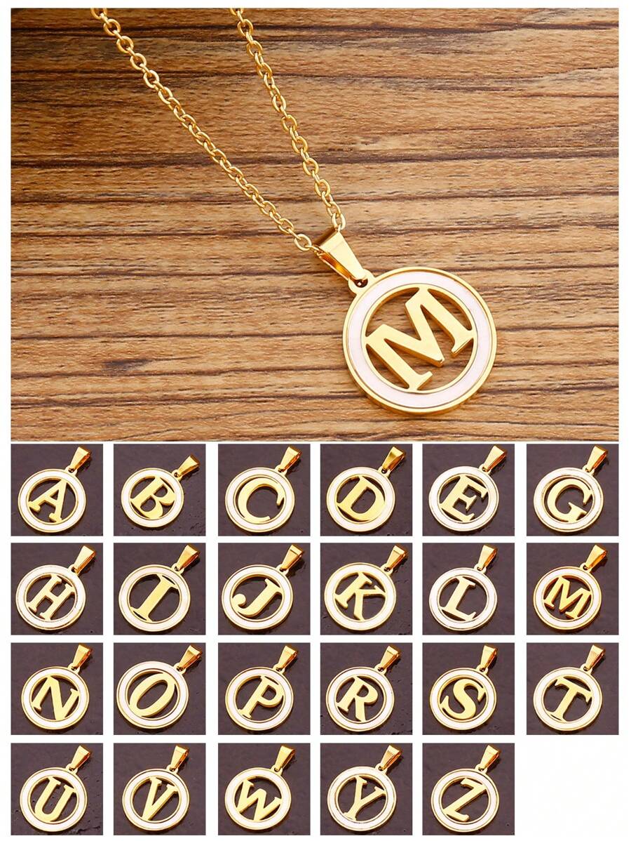 字母墜飾項鍊 - 金黃色 - 查看 1