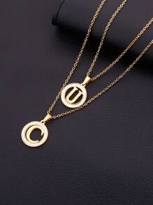 字母墜飾項鍊 - 金黃色 - 查看 2