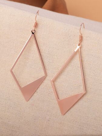 1 par de pendientes colgantes con diseño geométrico hueco de rombos, pendientes minimalistas de color oro rosa claro para mujeres