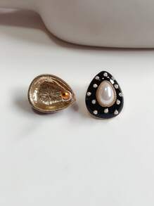 仿珍珠裝飾水滴耳環 - 彩色 - 查看 2