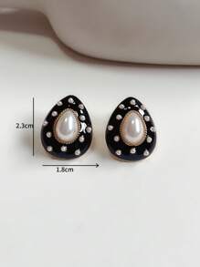 仿珍珠裝飾水滴耳環 - 彩色 - 查看 3