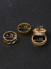 4入組男士方晶鋯石裝飾戒指,不銹鋼首飾類 - 金色 - 查看 3