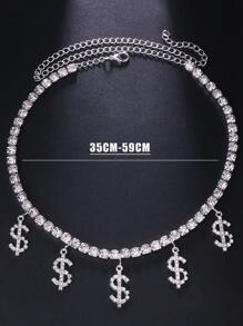 1 pieza Colgante con signo de dólar personalizado de color plateado con diamantes de imitación, collar de lujo con diamantes de imitación de marca de moda hip hop - Plateado - Ver 4