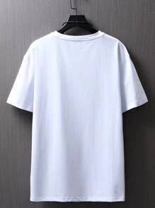 Manfinity LEGND Men T-Shirts Fit Crew Neck Short Sleeve Graphic Tee Summer Polyester - White - View 2