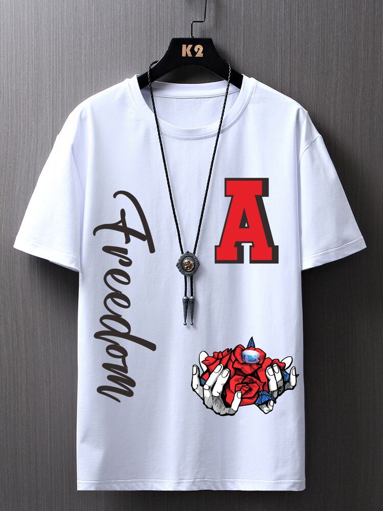 Manfinity LEGND 男士T恤合身短袖圓領圖形T恤夏季滌綸 - 白色 - 查看 3