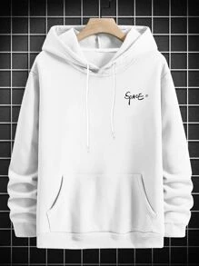 Manfinity Hypemode Loose Fit Men's Astronaut & Letter Graphic Hooded Sweatshirt With Drawstring - White - View 2