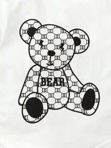 男婴童小熊印花連體衣和配件帽 - 白色 - 查看 5