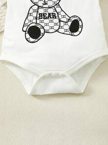 男婴童小熊印花連體衣和配件帽 - 白色 - 查看 6