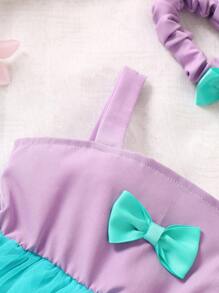 Baby Bow Front Mesh Overlay Cami Dress With Headband - Multicolor - View 3