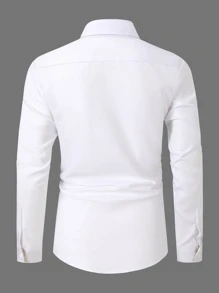 Manfinity Mode Men Casual Plaid Print Pocket Patched Long Sleeve Shirt For Boyfriend Gift, Fall - White - View 2