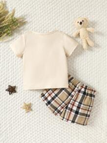 Bébé Garçon Imprimé Ours T-shirt & À Carreaux Short