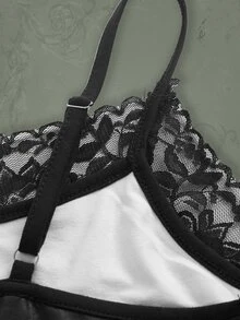 ROMWE Grunge Punk Áo khoác và áo lót dành cho xe tăng nữ Tương phản ren Lễ Các Thánh Giải trí - màu đen - Xem 3