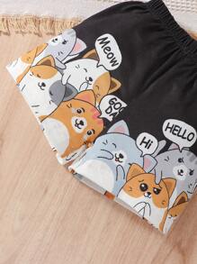 SHEIN 男嬰卡通和標語圖案T恤和短褲 - 黑與白 - 查看 3