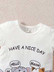 SHEIN 男嬰卡通和標語圖案T恤和短褲 - 黑與白 - 查看 4