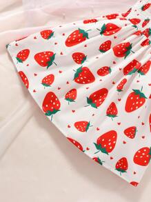 SHEIN Vestido Con Estampado De Fresas Para Bebés Niñas Con Correas Y Sombrero