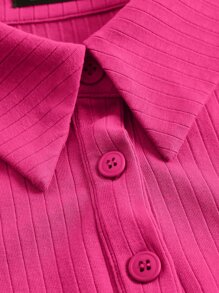 SHEIN BASICS Plus Polo Neck Split Thigh Dress - Hot Pink - View 6