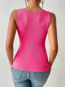 SHEIN BAE Cut Out Asymmetrical Neck Tank Top - Hot Pink - View 2