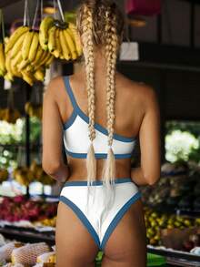 Bikinx Contrast Binding Bikini Set For Summer Beach, Vacation Bikini - Multicolor - View 2