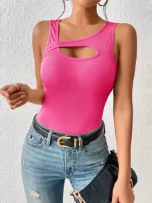 SHEIN BAE Cut Out Asymmetrical Neck Tank Top - Hot Pink - View 6