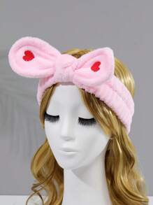 1入組女士愛心圖案蝴蝶結裝飾時尚髮帶適用於日常 - 粉色 - 查看 1