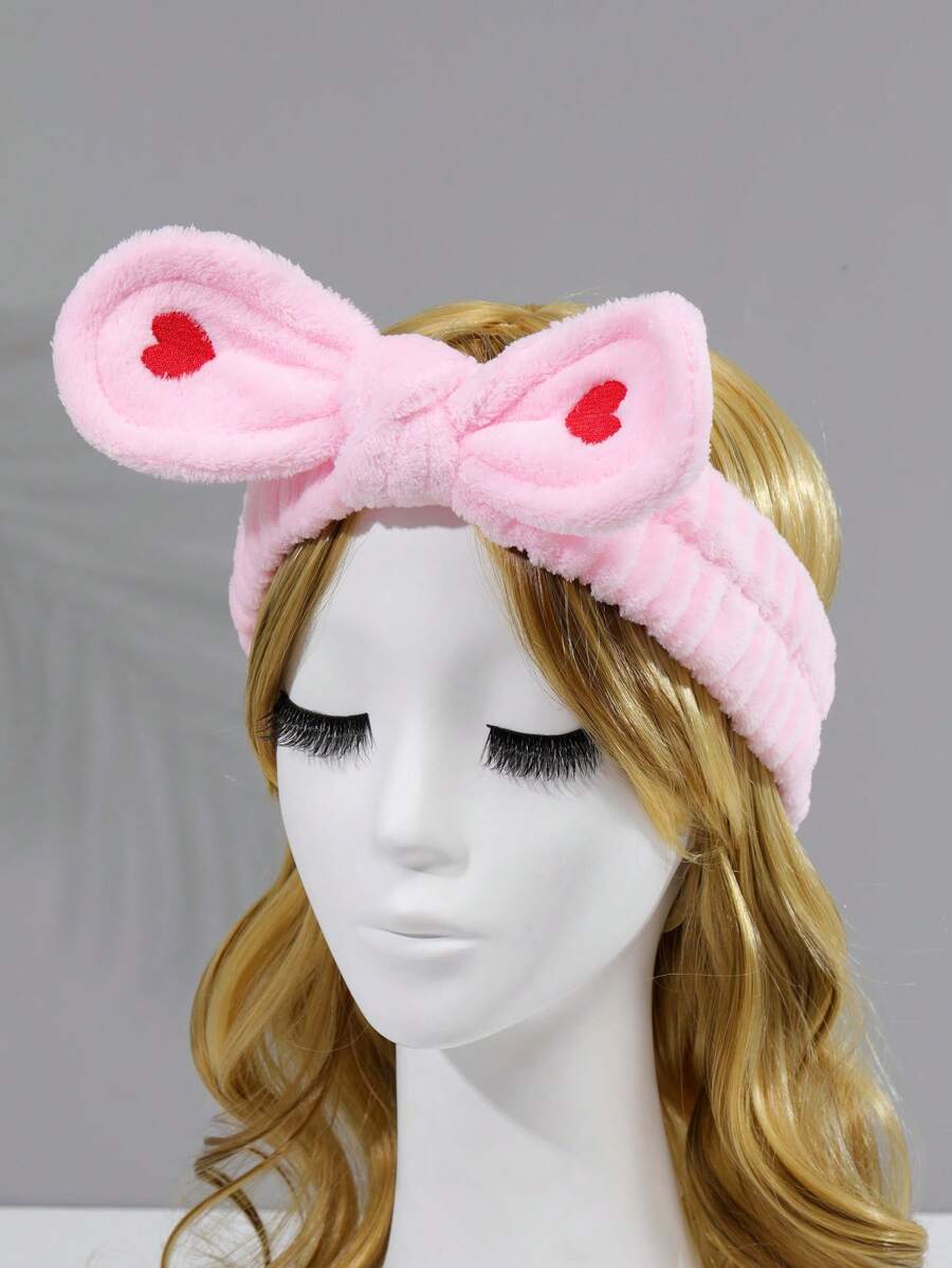 1入組女士愛心圖案蝴蝶結裝飾時尚髮帶適用於日常 - 粉色 - 查看 1