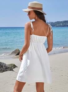 SHEIN Váy Bà bầu Thắt nút màu trơn Giải trí - trắng - Xem 2