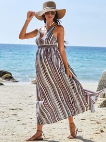 SHEIN Váy xẻ đùi họa tiết hình học cho bà bầu - Nhiều màu - Xem 4