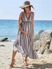 SHEIN Váy xẻ đùi họa tiết hình học cho bà bầu - Nhiều màu - Xem 6