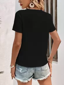 SHEIN LUNE Solid Button Front Blouse - Black - View 2