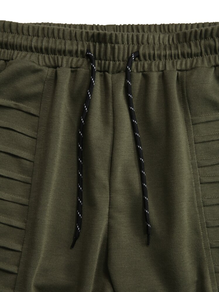 Pantalones de chándal informales para hombre con cintura ajustable con cordón y de color sólido - Verde militar - Ver 4