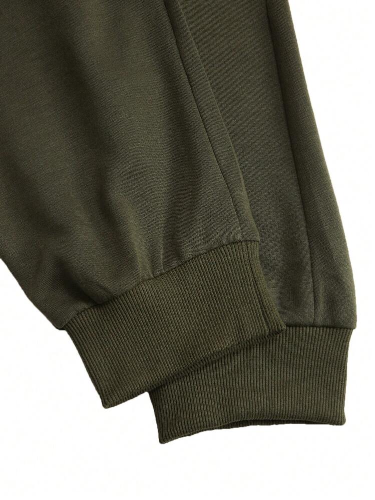 Pantalones de chándal informales para hombre con cintura ajustable con cordón y de color sólido - Verde militar - Ver 5