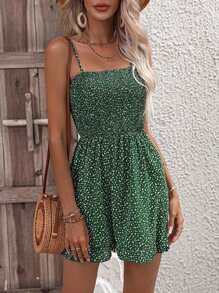 Breezaya Áo liền quần nữ Viên lá sen Dải chun Họa tiết hoa Boho - màu xanh lá - Xem 4