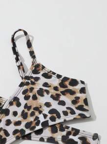 Young Girl Leopard Print Wrap Bikini Set Summer Beach - Multicolor - View 4