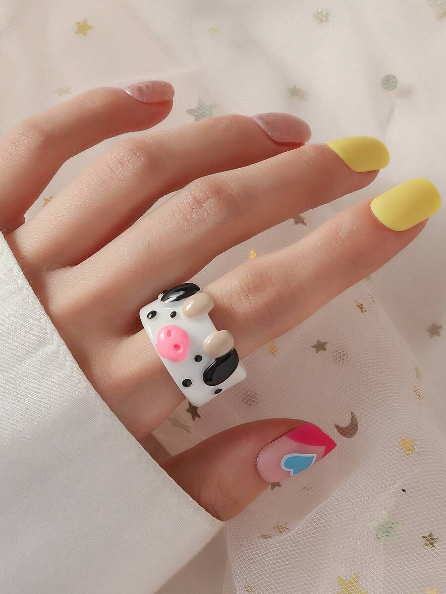 Anillo con dibujos animados con diseño de vaca - Multicolor - Ver 1