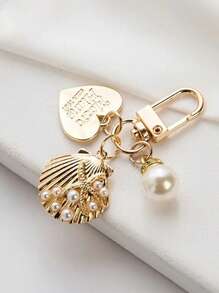 1 Nữ Ngọc Trai Giả Trang Trí Trái Tim & Vỏ Charm Móc Khóa Thời Trang Trang Trí Chìa Khóa - Vàng - Xem 1