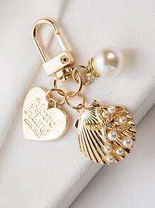 1 Nữ Ngọc Trai Giả Trang Trí Trái Tim & Vỏ Charm Móc Khóa Thời Trang Trang Trí Chìa Khóa - Vàng - Xem 2