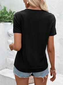 SHEIN LUNE 撞色紐扣細節T恤 - 彩色 - 查看 2