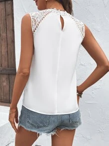 Breezaya Áo sơ mi nữ Tương phản ren màu trơn Thanh lịch - trắng - Xem 2