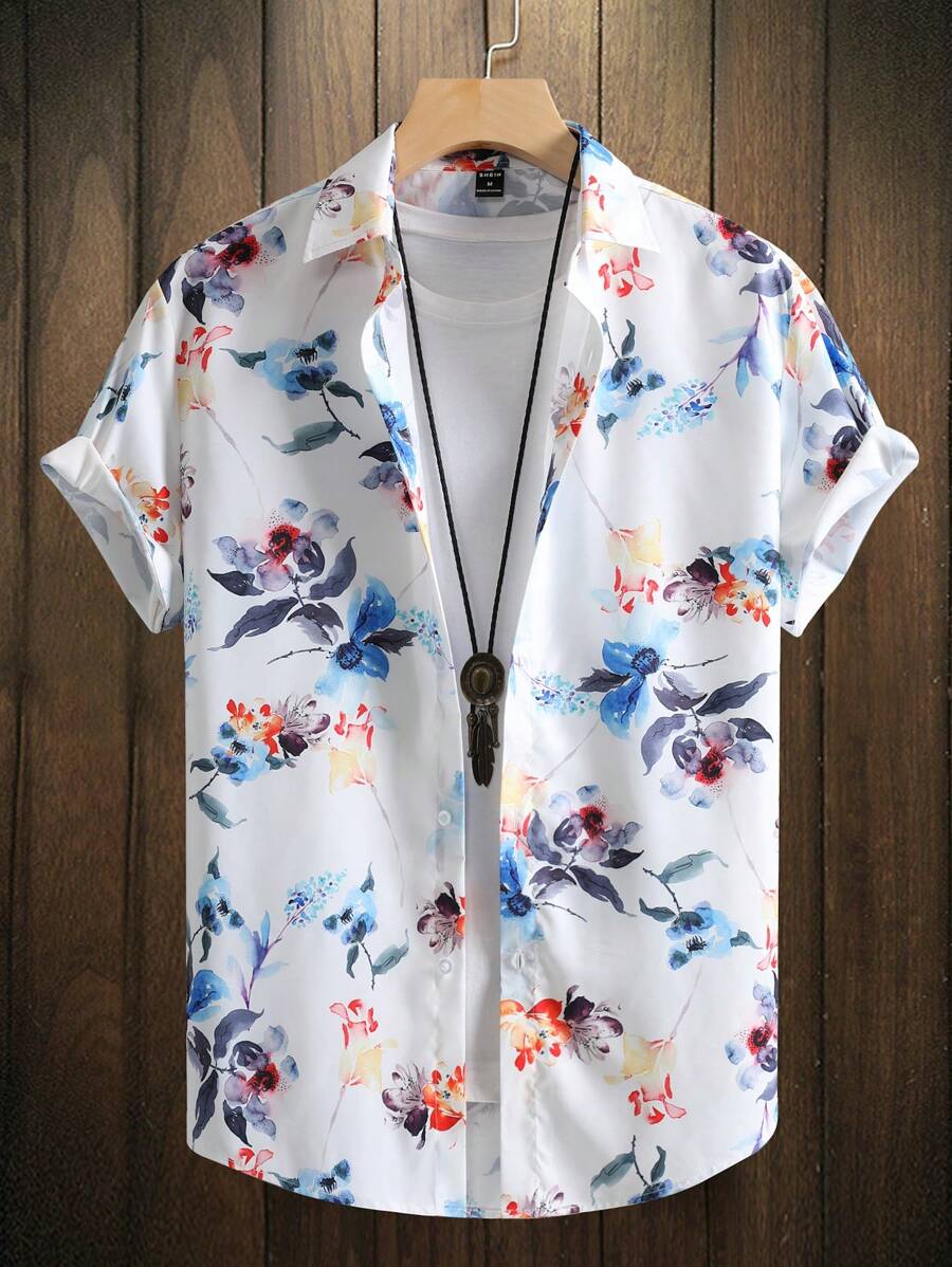 Manfinity RSRT 男士印花襯衫不帶T恤 - 白色 - 查看 1