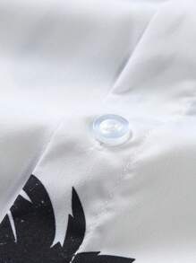Manfinity RSRT 男士短袖紐扣短襯衫，熱帶風情海灘印花，不帶T恤，丈夫圖案襯衫 - 白色 - 查看 5