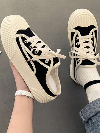 秋冬新款女士时尚日常百搭休闲防滑帆布运动鞋