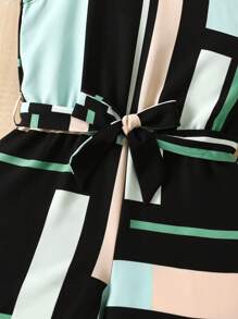 SHEIN Explorewe Girls Colourblock Belted Cami Romper - Multicolor - View 5