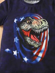 SHEIN 小男童恐龍印花T恤 - 藏蓝色 - 查看 6