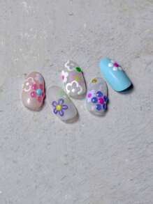 1張花卉紋理美甲貼紙，Y2K風格美甲貼紙，DIY美甲 - 彩色 - 查看 3