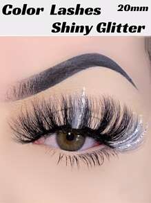 1pair Shinny Glitter Volumized False Eyelashes - Multicolor - View 1
