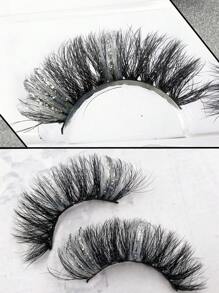 1pair Shinny Glitter Volumized False Eyelashes - Multicolor - View 4